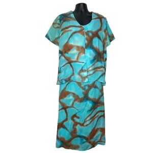 Dress-U 2 Piece Abstract Print Maxi Dress (Size:15/16, Color:Turquoise/Brown)